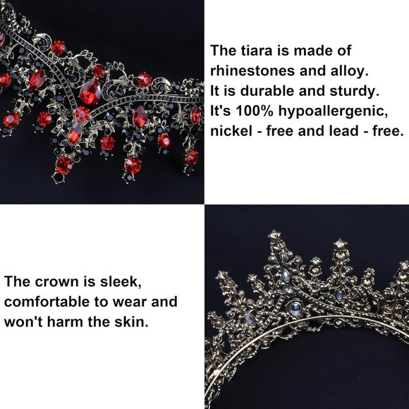 Gothic Crown Tiara for Women Queen of Hearts Costume Halloween Party Accessory - Picture 6 of 7